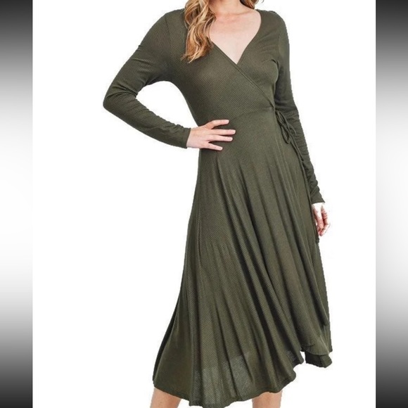 Lulu’s Olive Green Wrap Dress - Picture 3 of 11